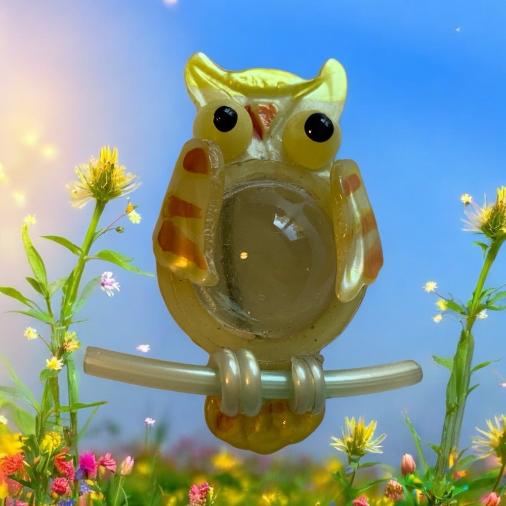1940’s Jelly Belly Acrylic Yellow and Orange Owl Bird Brooch